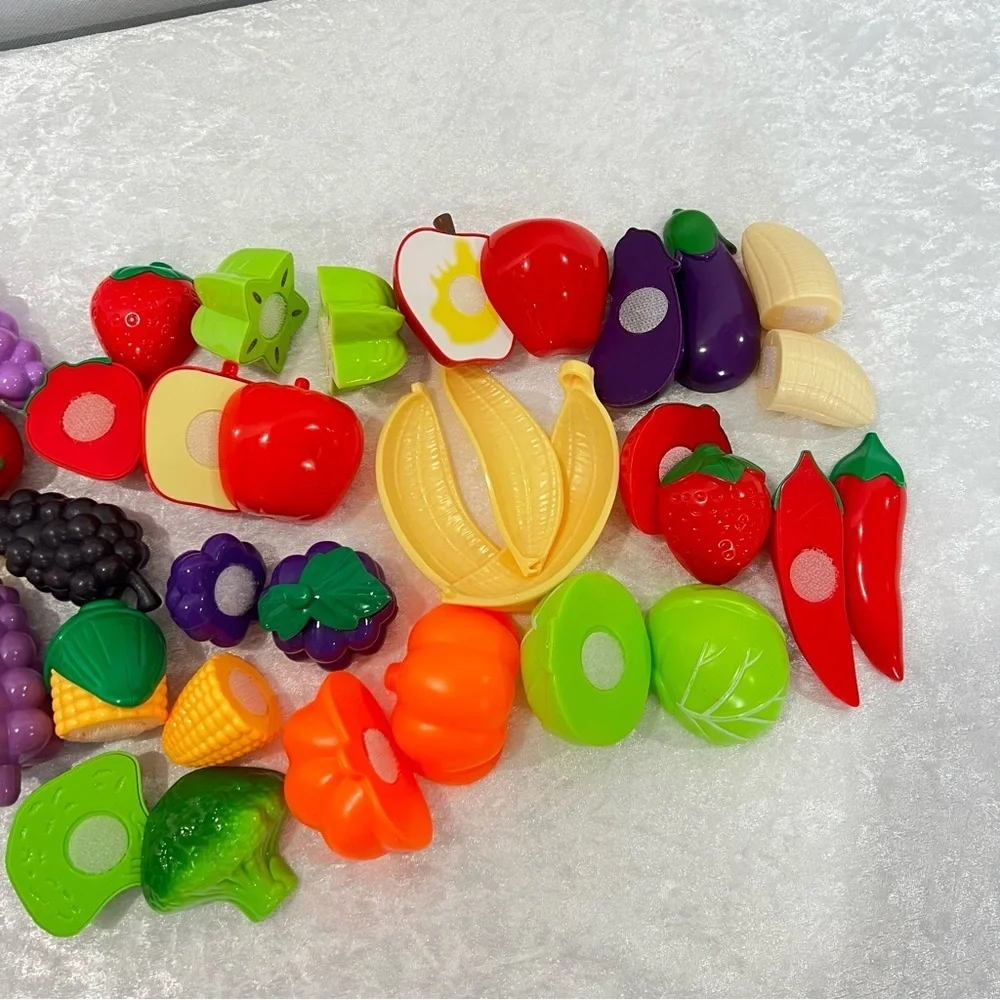 Colorful Play Food Set for Kids Some with Velcro & Whole Plastic Fruits & Veggie